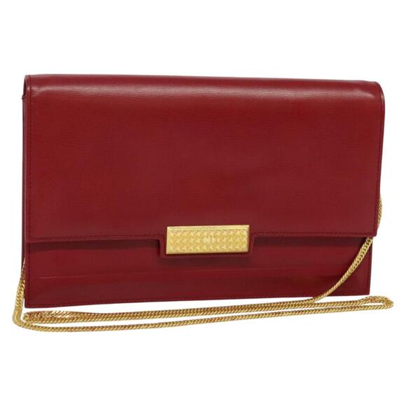 DIOR Chain Shoulder Bag Leather Red Gold - Picture 1 of 12